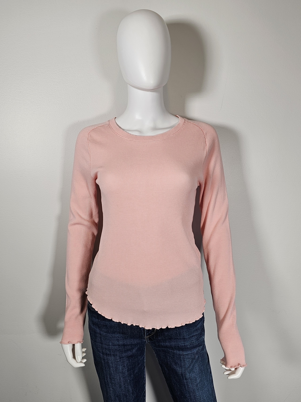 We The Free Soft Pink Long-Sleeve Waffle Thermal Top Sz M